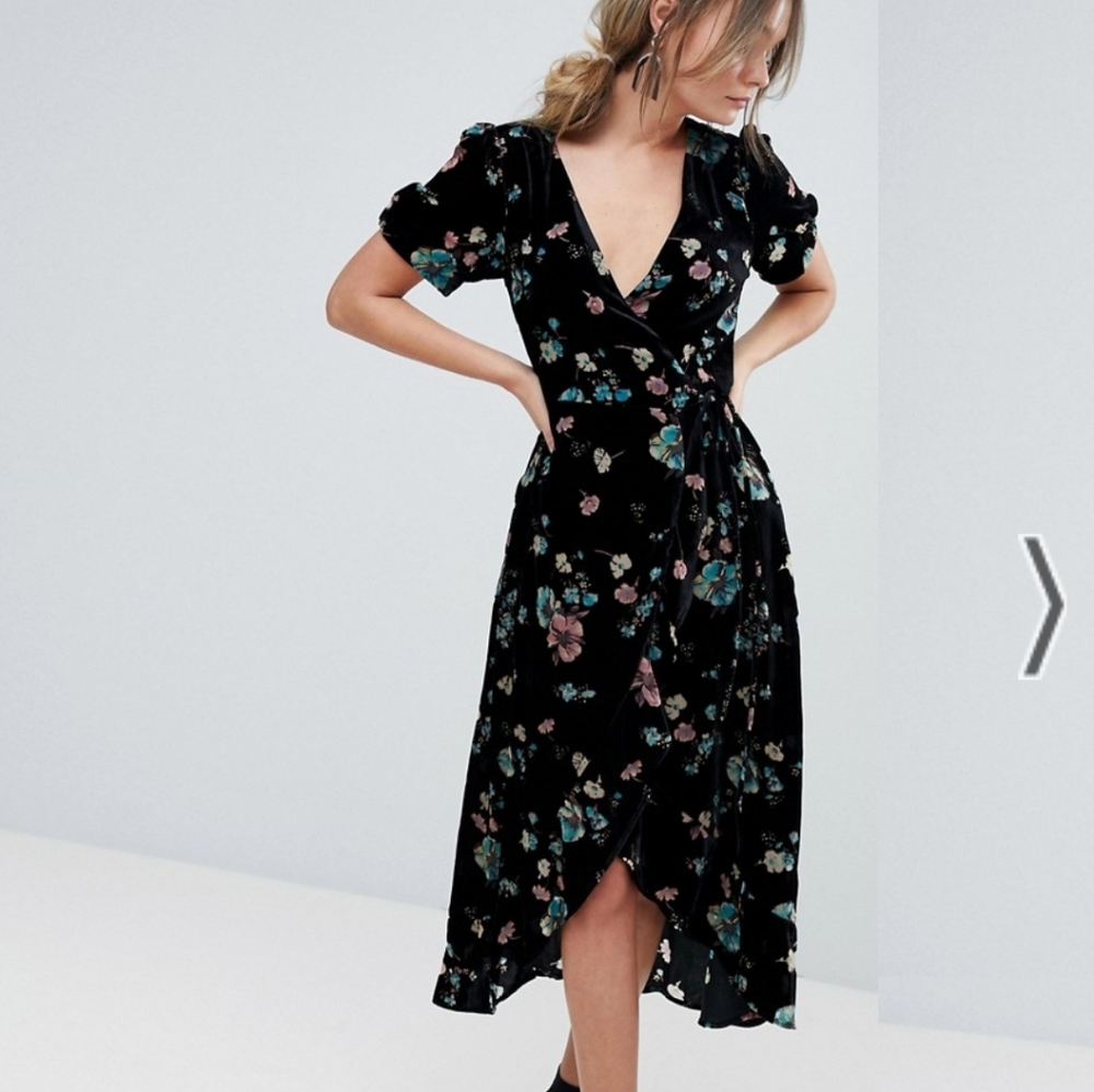 Oasis by ASOS High-Low Hem Velvet Midi Dress